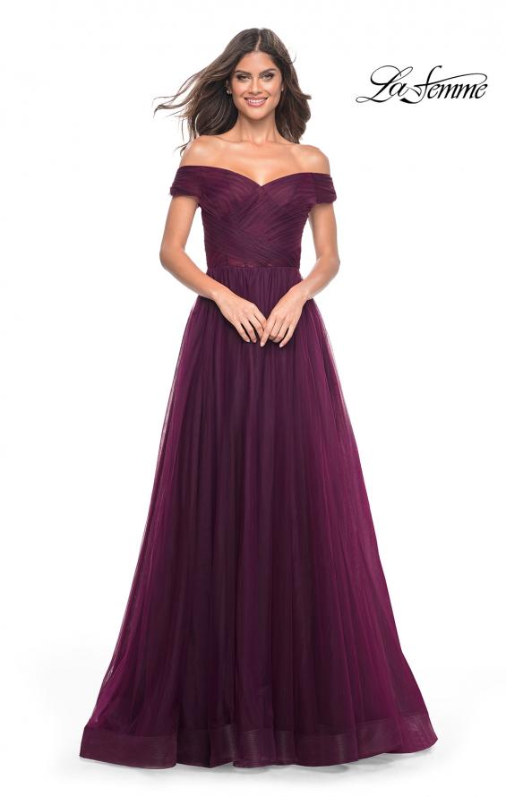 La Femme 30498 prom dress images. La Femme 30498 is available in these colors: Black, Dark Berry, Dark Emerald, Royal Blue.