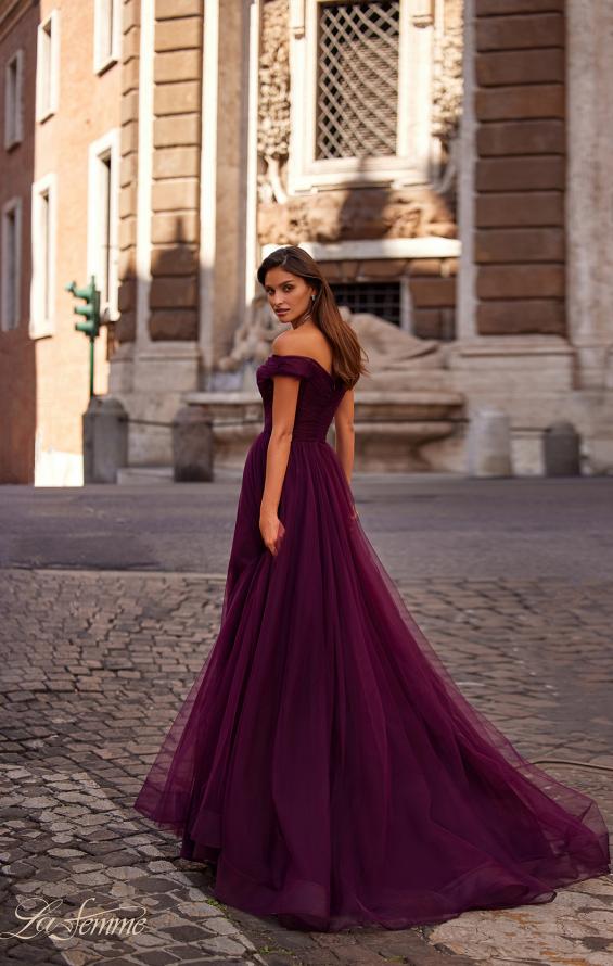 La Femme 30498 prom dress images. La Femme 30498 is available in these colors: Black, Dark Berry, Dark Emerald, Royal Blue.