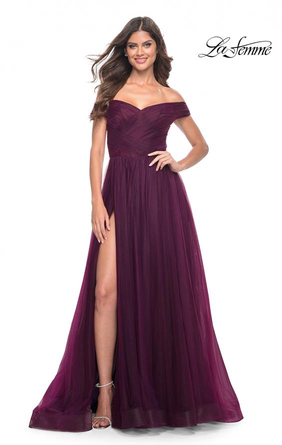 La Femme 30498 prom dress images. La Femme 30498 is available in these colors: Black, Dark Berry, Dark Emerald, Royal Blue.