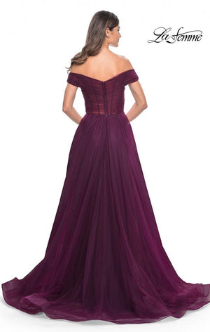 La Femme 30498 prom dress images.  La Femme 30498 is available in these colors: Black, Dark Berry, Dark Emerald, Royal Blue.