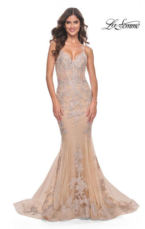La Femme 30716 prom dress images.  La Femme 30716 is available in these colors: Champagne.
