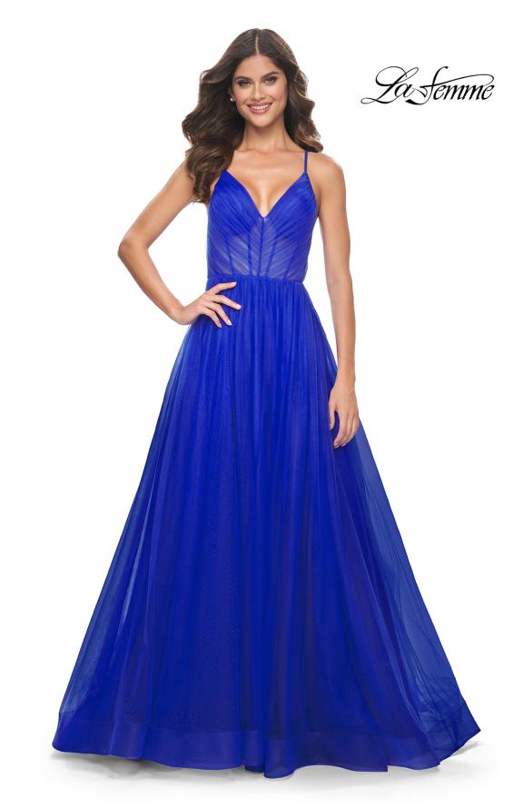 La Femme 31457 prom dress images. La Femme 31457 is available in these colors: Black, Dark Berry, Royal Blue.