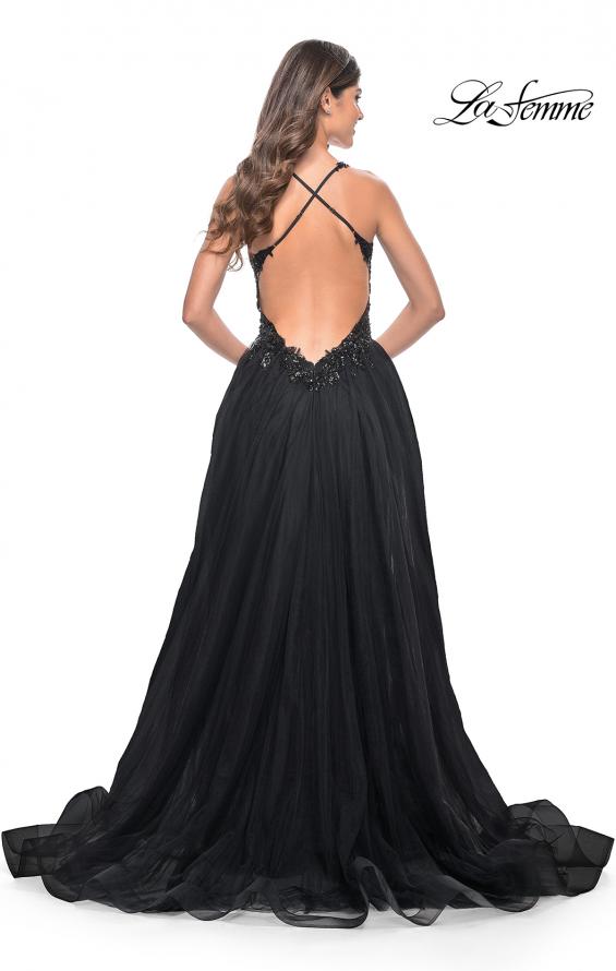 La Femme 31471 prom dress images. La Femme 31471 is available in these colors: Black, Dark Berry, Dark Emerald, Royal Blue.