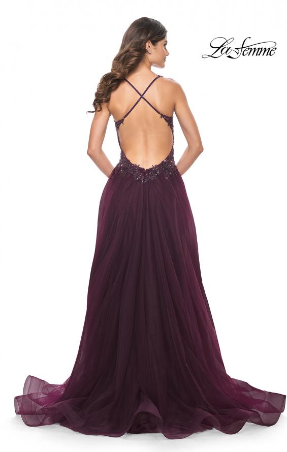 La Femme 31471 prom dress images. La Femme 31471 is available in these colors: Black, Dark Berry, Dark Emerald, Royal Blue.