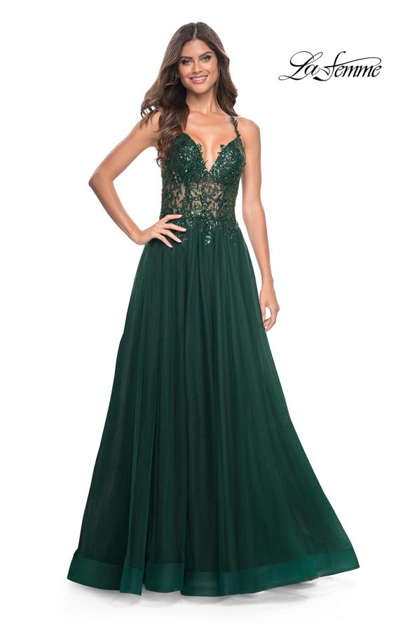 La Femme 31471 prom dress images. La Femme 31471 is available in these colors: Black, Dark Berry, Dark Emerald, Royal Blue.