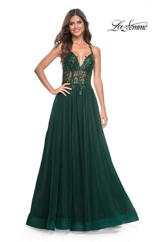 La Femme 31471 prom dress images.  La Femme 31471 is available in these colors: Black, Dark Berry, Dark Emerald, Royal Blue.