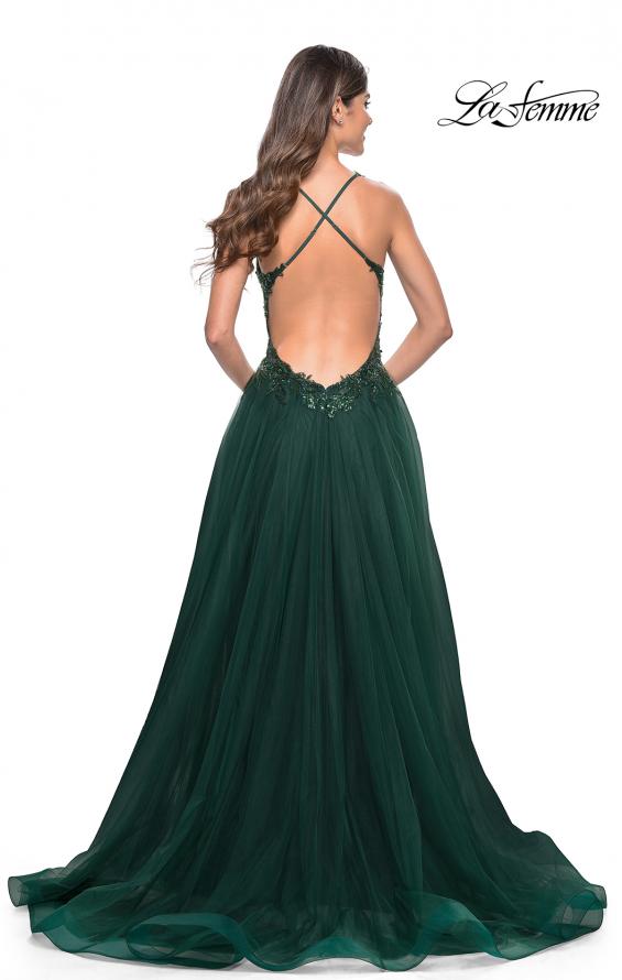 La Femme 31471 prom dress images. La Femme 31471 is available in these colors: Black, Dark Berry, Dark Emerald, Royal Blue.