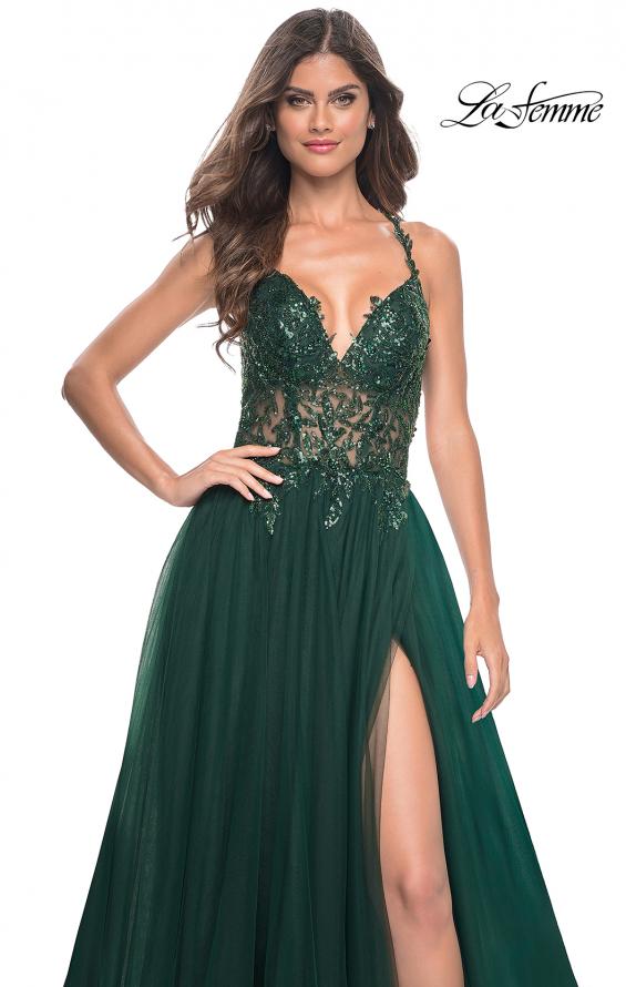 La Femme 31471 prom dress images. La Femme 31471 is available in these colors: Black, Dark Berry, Dark Emerald, Royal Blue.