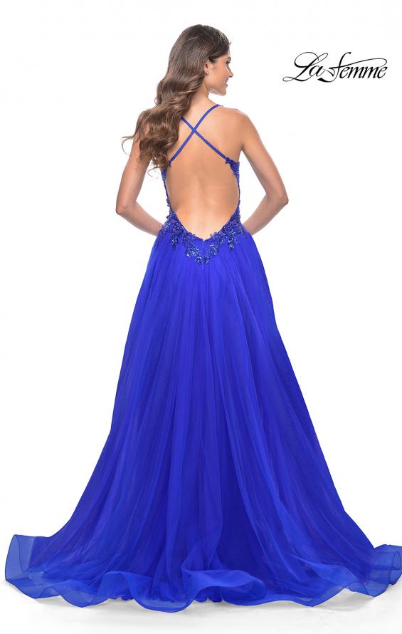 La Femme 31471 prom dress images. La Femme 31471 is available in these colors: Black, Dark Berry, Dark Emerald, Royal Blue.