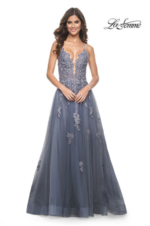 La Femme 31472 prom dress images.  La Femme 31472 is available in these colors: Slate.