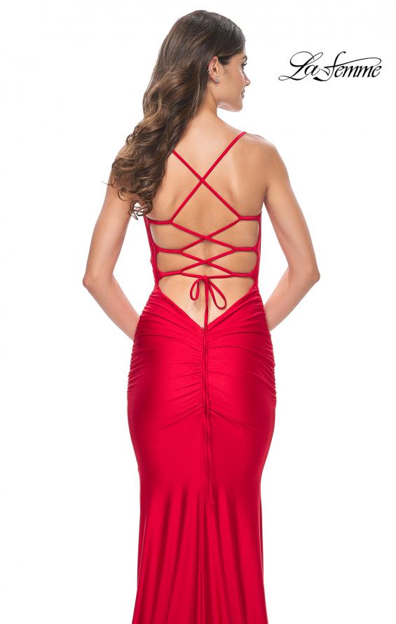 La Femme 31618 prom dress images. La Femme 31618 is available in these colors: Black, Emerald, Red, Royal Blue, Royal Purple.