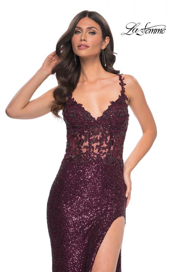 La Femme 31657 prom dress images. La Femme 31657 is available in these colors: Black, Dark Berry.