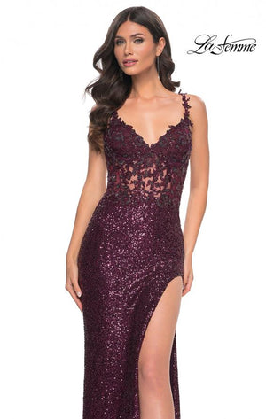 La Femme 31657 prom dress images.  La Femme 31657 is available in these colors: Black, Dark Berry.