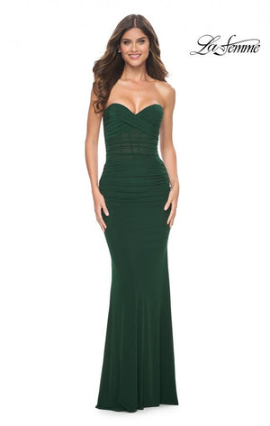 La Femme 31899 prom dress images.  La Femme 31899 is available in these colors: Black, Dark Berry, Emerald.