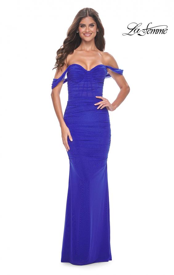 La Femme 31914 prom dress images. La Femme 31914 is available in these colors: Black, Dark Emerald, Royal Blue, Wine.