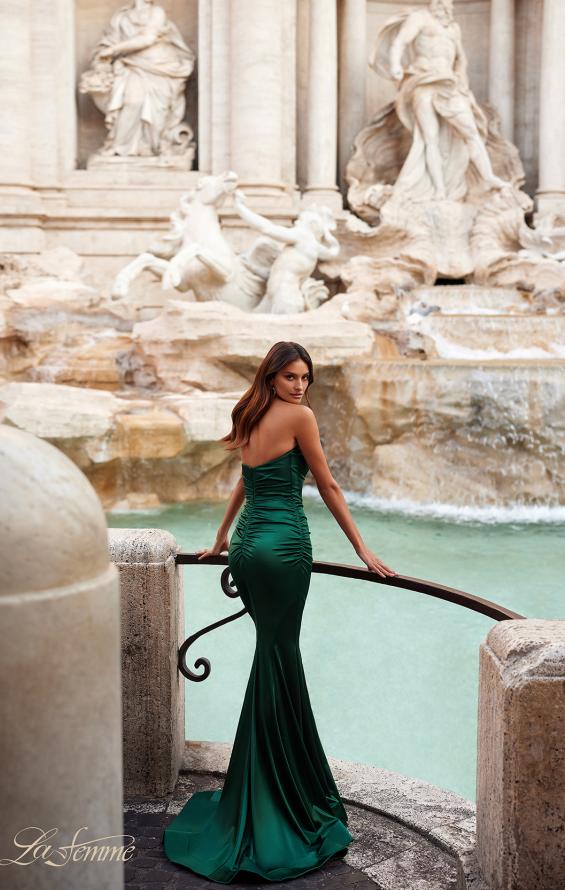 La Femme 31915 prom dress images.  La Femme 31915 is available in these colors: Black, Bronze, Champagne, Deep Red, Emerald.