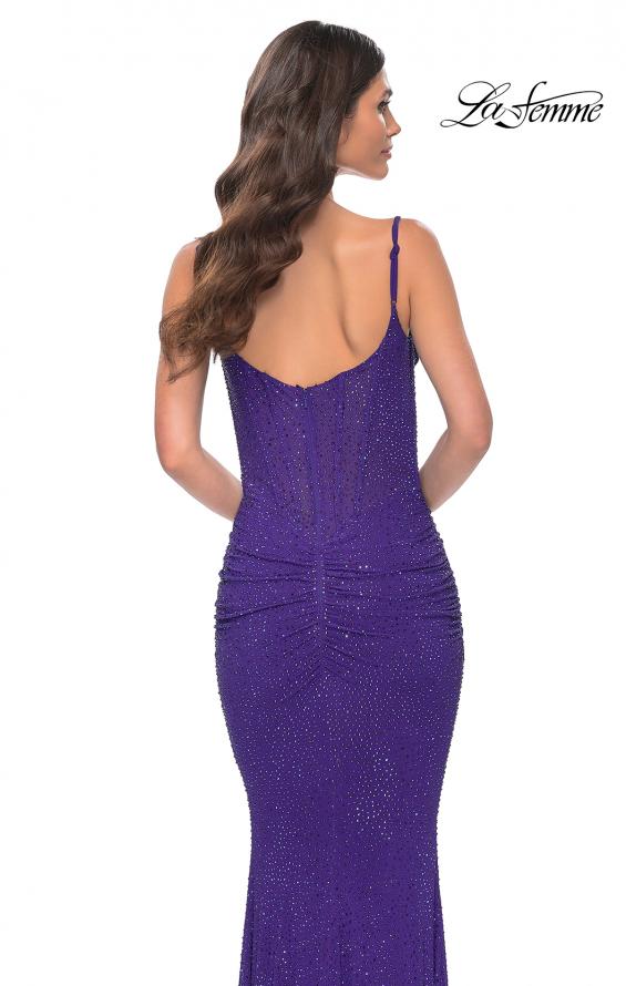 La Femme 31932 prom dress images. La Femme 31932 is available in these colors: Indigo, Nude.