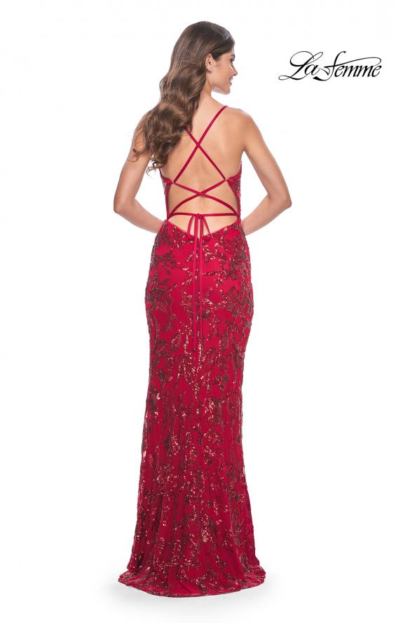 La Femme 31933 prom dress images. La Femme 31933 is available in these colors: Dark Emerald, Red, Royal Blue.