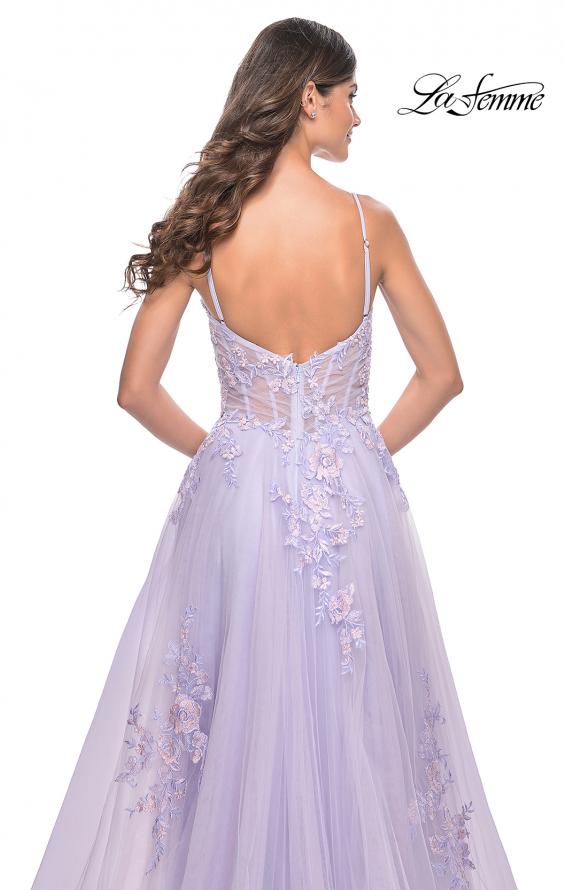 La Femme 31939 prom dress images. La Femme 31939 is available in these colors: Lavender, Light Blue, Sage, Silver.