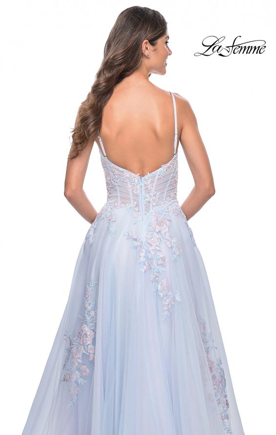 La Femme 31939 prom dress images. La Femme 31939 is available in these colors: Lavender, Light Blue, Sage, Silver.
