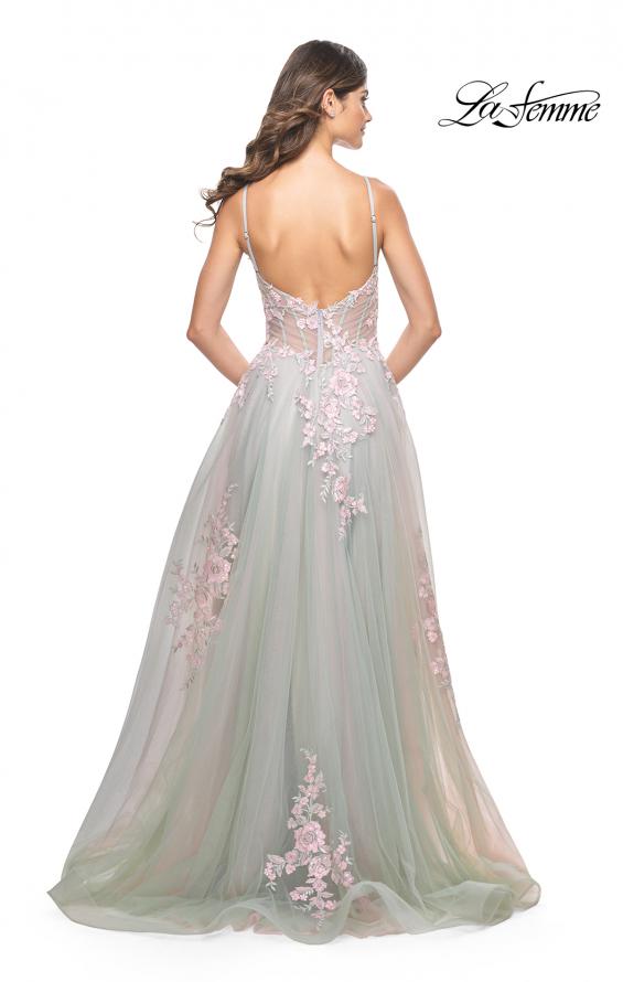La Femme 31939 prom dress images. La Femme 31939 is available in these colors: Lavender, Light Blue, Sage, Silver.