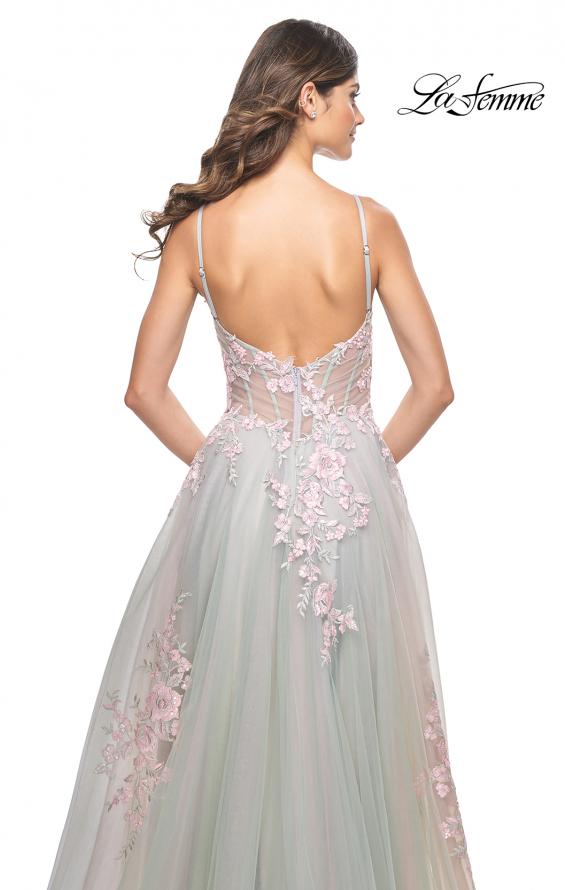 La Femme 31939 prom dress images. La Femme 31939 is available in these colors: Lavender, Light Blue, Sage, Silver.