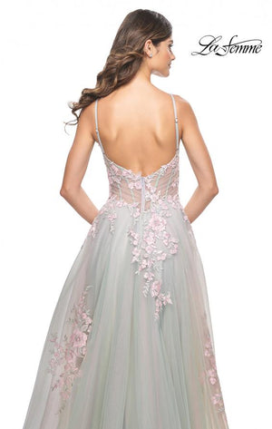 La Femme 31939 prom dress images.  La Femme 31939 is available in these colors: Lavender, Light Blue, Sage, Silver.