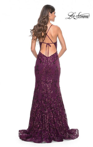 La Femme 31943 prom dress images.  La Femme 31943 is available in these colors: Black, Champagne, Dark Berry, Dark Emerald.