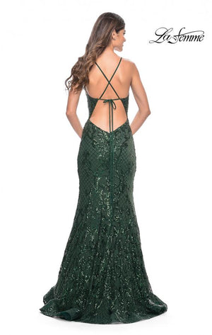 La Femme 31943 prom dress images.  La Femme 31943 is available in these colors: Black, Champagne, Dark Berry, Dark Emerald.