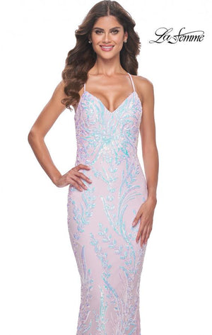 La Femme 31944 prom dress images.  La Femme 31944 is available in these colors: Cloud Blue, Light Periwinkle, Light Pink.