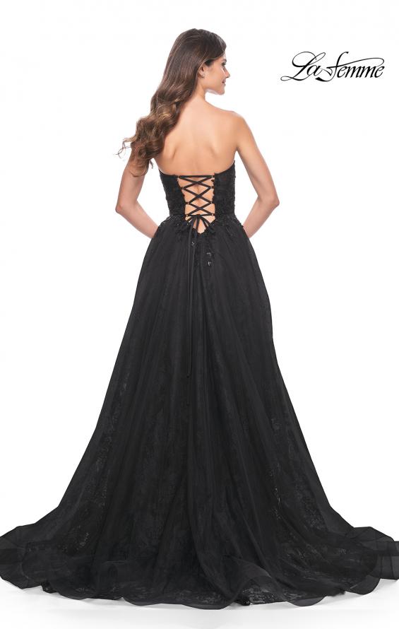 La Femme 31954 prom dress images. La Femme 31954 is available in these colors: Black, Dark Berry, Dark Emerald.