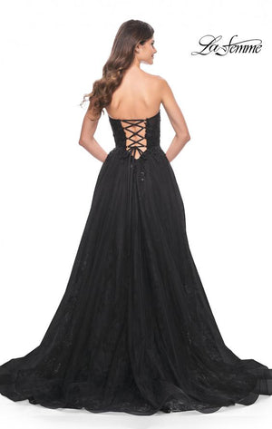 La Femme 31954 prom dress images.  La Femme 31954 is available in these colors: Black, Dark Berry, Dark Emerald.