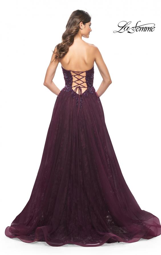 La Femme 31954 prom dress images. La Femme 31954 is available in these colors: Black, Dark Berry, Dark Emerald.