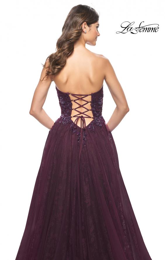 La Femme 31954 prom dress images. La Femme 31954 is available in these colors: Black, Dark Berry, Dark Emerald.