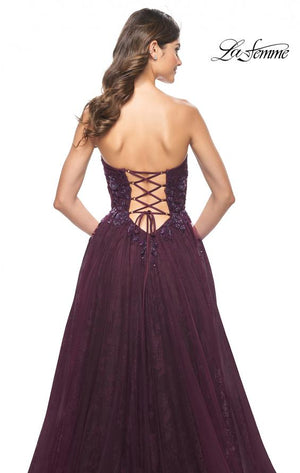 La Femme 31954 prom dress images.  La Femme 31954 is available in these colors: Black, Dark Berry, Dark Emerald.