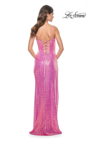 La Femme 31965 prom dress images.  La Femme 31965 is available in these colors: Aqua, Neon Green, Neon Pink, Orange, Purple.