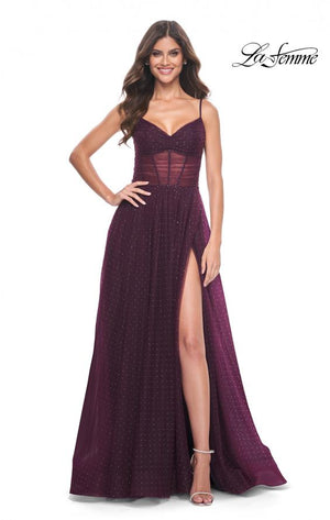 La Femme 31970 prom dress images.  La Femme 31970 is available in these colors: Black, Dark Berry, Dark Emerald.