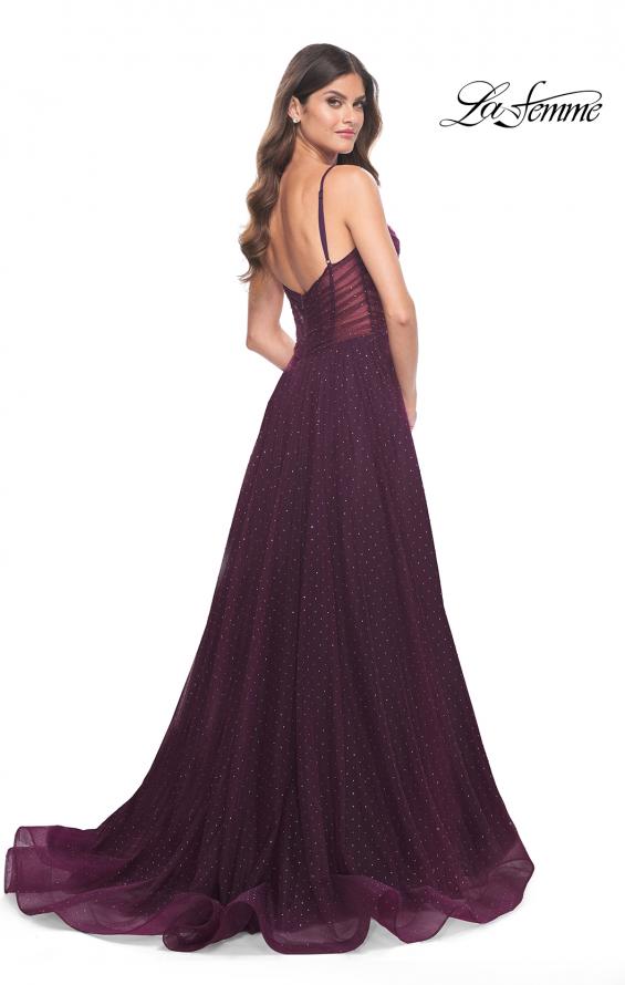 La Femme 31970 prom dress images. La Femme 31970 is available in these colors: Black, Dark Berry, Dark Emerald.