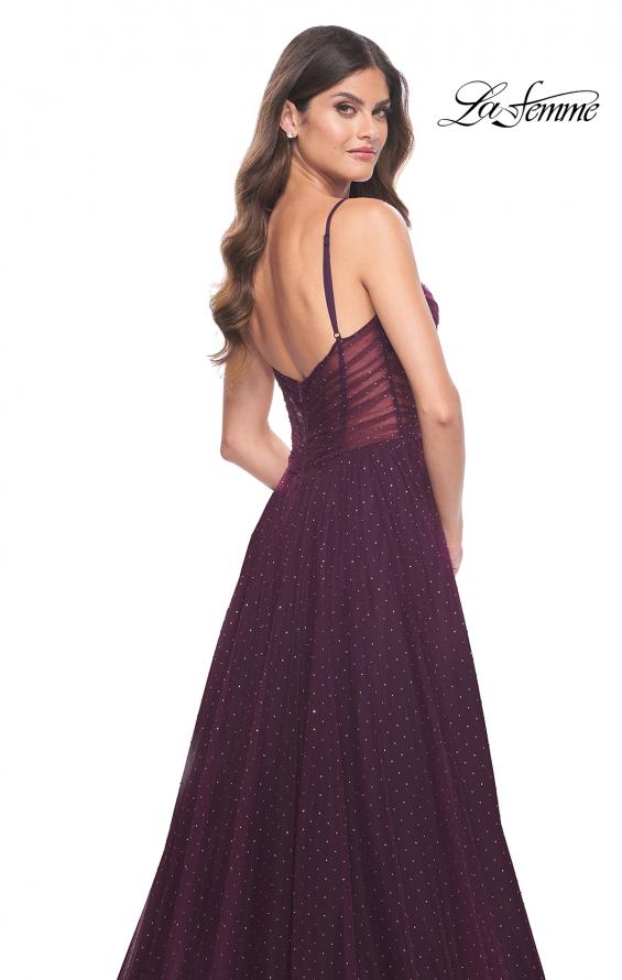 La Femme 31970 prom dress images. La Femme 31970 is available in these colors: Black, Dark Berry, Dark Emerald.