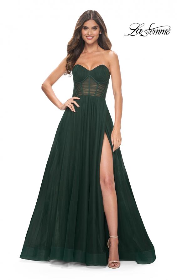 La Femme 31971 prom dress images. La Femme 31971 is available in these colors: Black, Dark Berry, Emerald.
