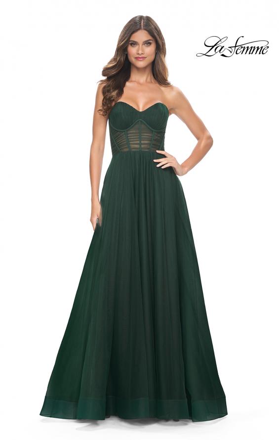 La Femme 31971 prom dress images. La Femme 31971 is available in these colors: Black, Dark Berry, Emerald.
