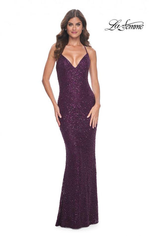 La Femme 31973 prom dress images.  La Femme 31973 is available in these colors: Black, Dark Berry, Dark Emerald, Light Periwinkle.