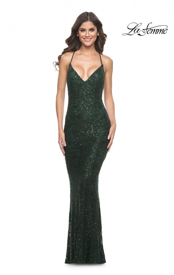 La Femme 31973 prom dress images. La Femme 31973 is available in these colors: Black, Dark Berry, Dark Emerald, Light Periwinkle.