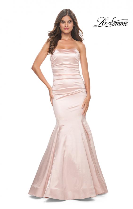 La Femme 31980 prom dress images. La Femme 31980 is available in these colors: Champagne, Hot Pink, Navy.