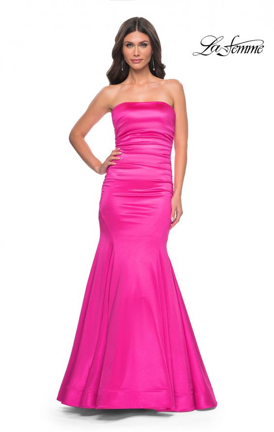 La Femme 31980 prom dress images. La Femme 31980 is available in these colors: Champagne, Hot Pink, Navy.