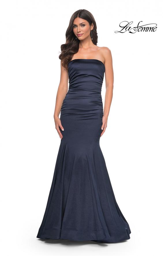 La Femme 31980 prom dress images. La Femme 31980 is available in these colors: Champagne, Hot Pink, Navy.