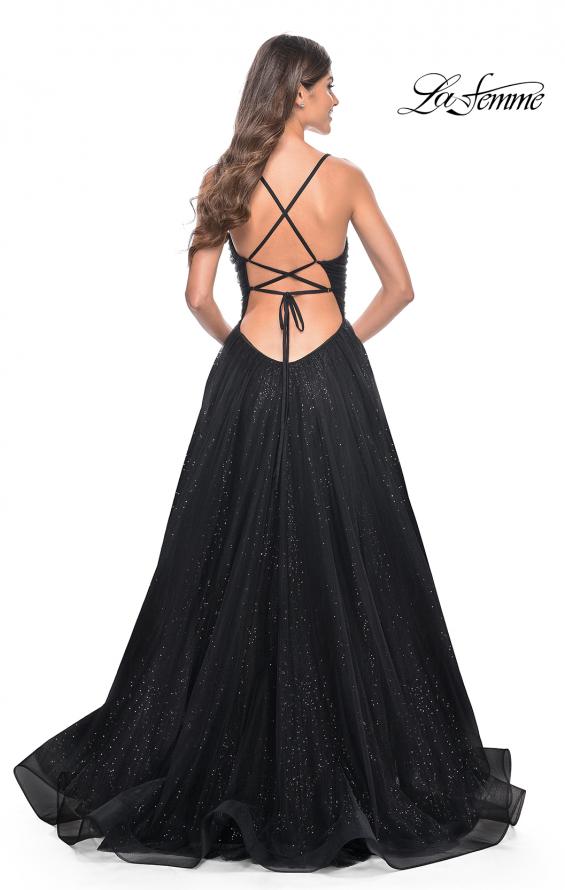 La Femme 31986 prom dress images. La Femme 31986 is available in these colors: Black, Dark Berry, Electric Blue.