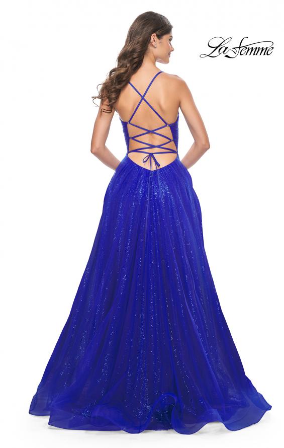 La Femme 31986 prom dress images. La Femme 31986 is available in these colors: Black, Dark Berry, Electric Blue.
