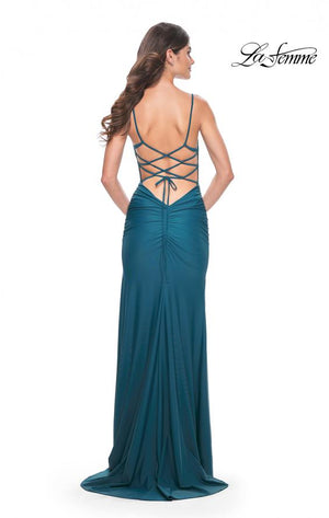 La Femme 31988 prom dress images.  La Femme 31988 is available in these colors: Black, Dark Berry, Dark Teal.