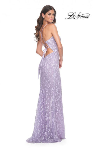 La Femme 31993 prom dress images.  La Femme 31993 is available in these colors: Lavender, Light Blue, Pale Yellow, Sage.